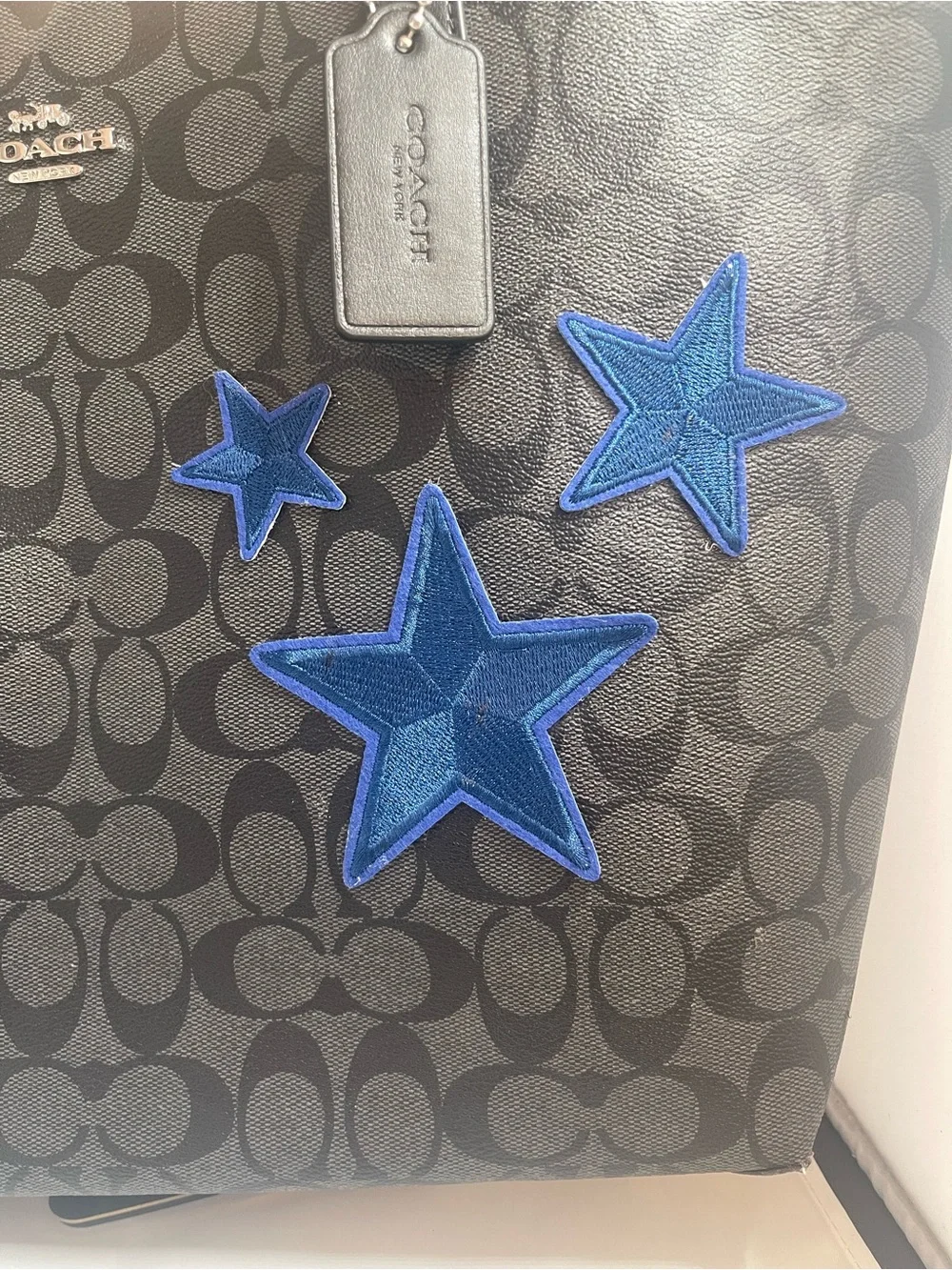 Coach Black Signature City Tote with Blue Star Appliqués - Picture 8 of 8